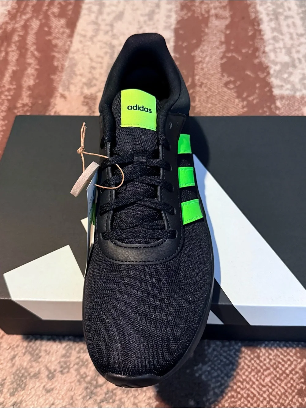 adidas Men's Lite Racer 4.0 Black Running Shoes with Neon Green Stripes